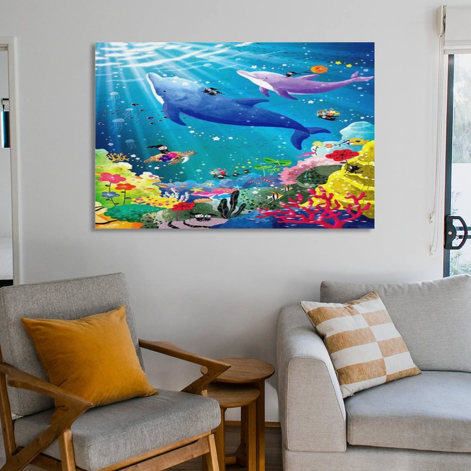 Amazon.co.jp: 海 イルカ「海の歌」イルカ絵画ポスター ウォールアート